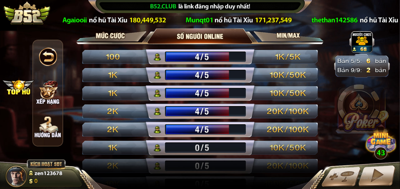 Poker tại B52 Club thu hút một lượng lớn người chơi